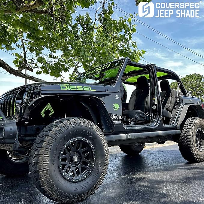 JL Top Sun Shade Roof Compatible with Jeep Wrangler 2 or 4 Door 2018 to 2023 Sunshade Sunroof Cover Blocks UV Wind Noise Green Mesh for Full Length