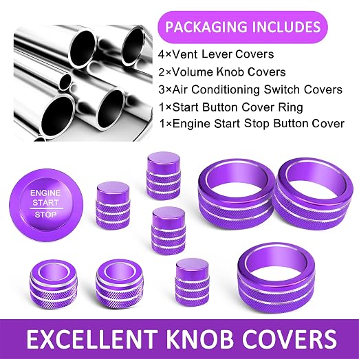 Knob Covers for Honda Civic Accessories 2026 2025 2022-2024 for CRV 2026 2025 2024 2023 for Acura Integra 2025 2024 2023 AC Knob, Air Vent, Audio Control, Push Start Button Cover Ring 11Pcs (Purple)