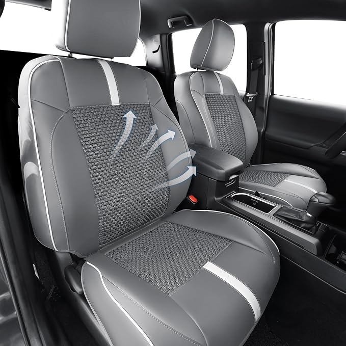 Front Seat Covers Custom Fit for Toyota Tacoma 3rd Gen(2016 2017 2018 2019 2020 2021 2022 2023) Double & Crew Cab SR, SR5, Limited,TRD Sport, TRD Pro,TRD Off-Road,Trail Special Edition,Grey White