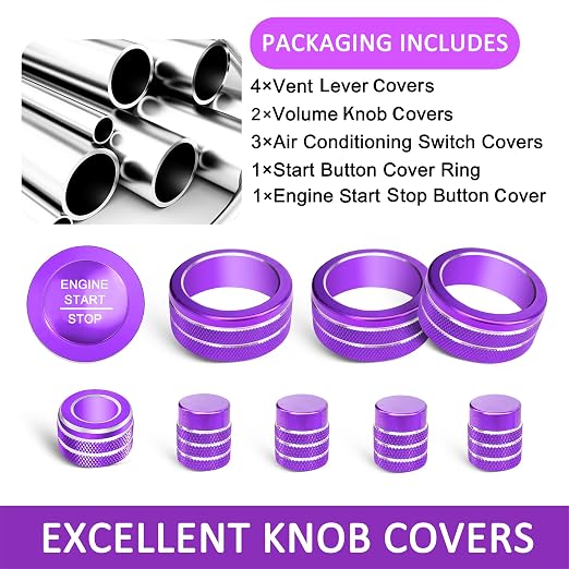 for Honda Civic Accessories 2026 2025 2022-2024 for CRV 2026 2025 2024 2023 for Acura Integra 2025 2024 2023 AC Air Conditioner Knob, Air Vent, Radio, Push Start Button Knob Cover Ring 10Pcs (Purple)