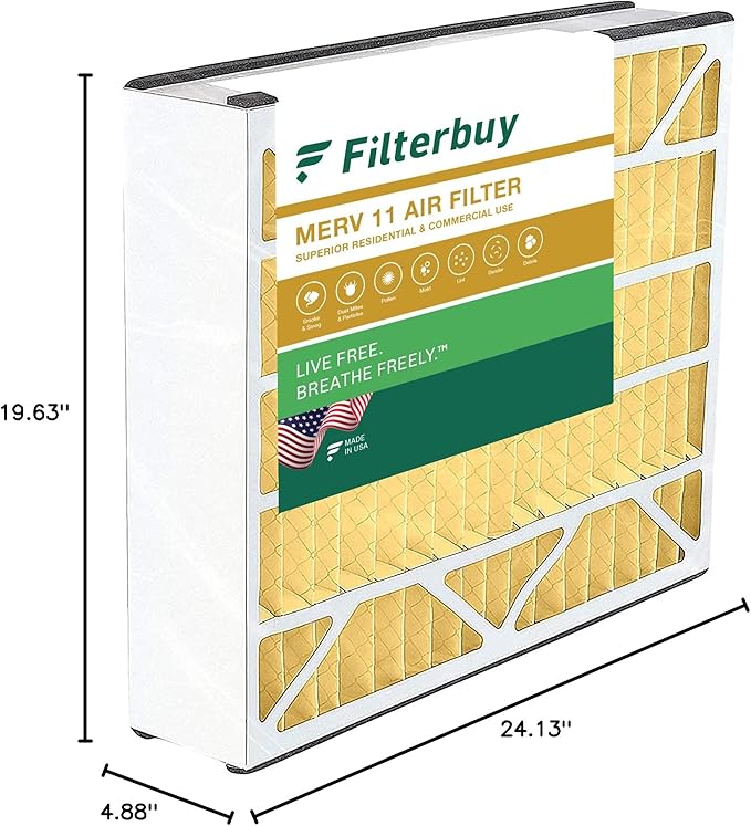 Filterbuy 20x25x5 Air Filter MERV 11 Superior Pet & Allergy Defense (1-Pack), Pleated HVAC AC Furnace Filters for Trion Air Bear, Generalaire, Skuttle, and More (Actual Size: 19.63 x 24.13 x 4.88)