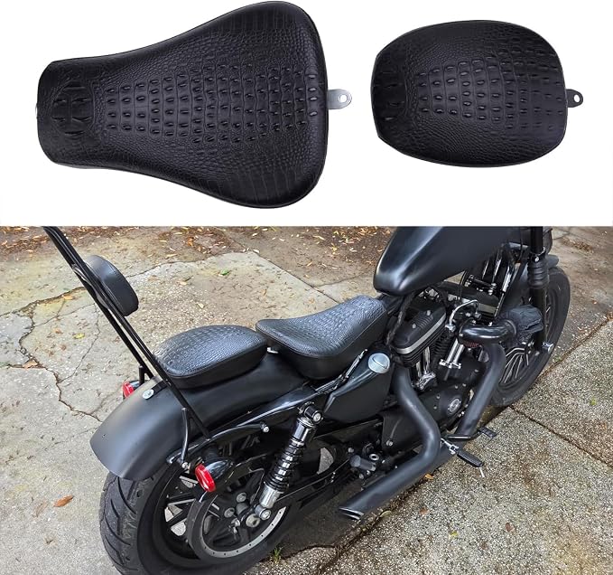 Black Crocodile Motorcycle Front Driver Solo Seat+Rear Passenger Pillion Pad for Sportster 48 72 Iron 883 XL883 Forty Eight XL1200 Seventy Two 1200