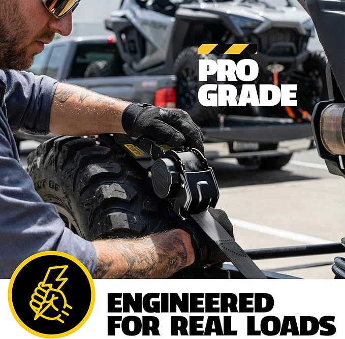 AUGO Retractable Ratchet Straps | 2 Heavy Duty Ratchet Straps Self Retractable Tie Downs with Soft Loops & Storage Bag for Motorcycle, Truck, Trailer, Cargo Van | 1200 Lb Break Strength 1” x 10’