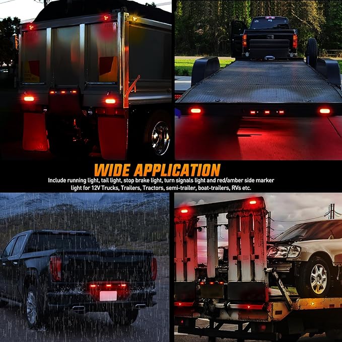 Nilight LED Trailer Light Kit 6 Inch Oval Stop Turn Taillight 2 Inches Round Red Amber Side Marker Lights 9 LED ID Bar for 12V RV Camper Caravan Truck Bus Boat
