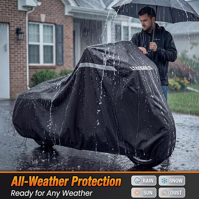Motorcycle Cover for Harley Davidson Road Glide Street Glide Road King Electra Glide Heritage Classic and More, Waterproof Heavy Duty All Weather Outdoor Storage, Touring Bike Cover
