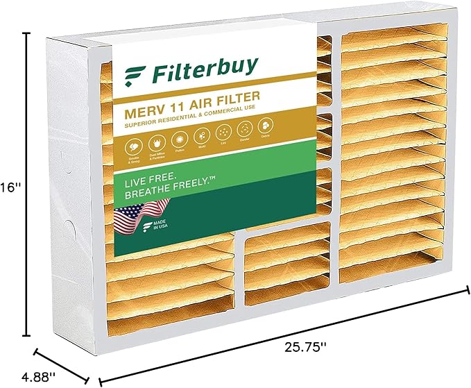 Filterbuy 16x26x5 Air Filter MERV 11 Superior Pet & Allergy Defense (1-Pack), Pleated HVAC AC Furnace Filters for Electro-Air, Emerson, White Rodgers, and More (Actual Size: 16.00 x 25.75 x 4.88)