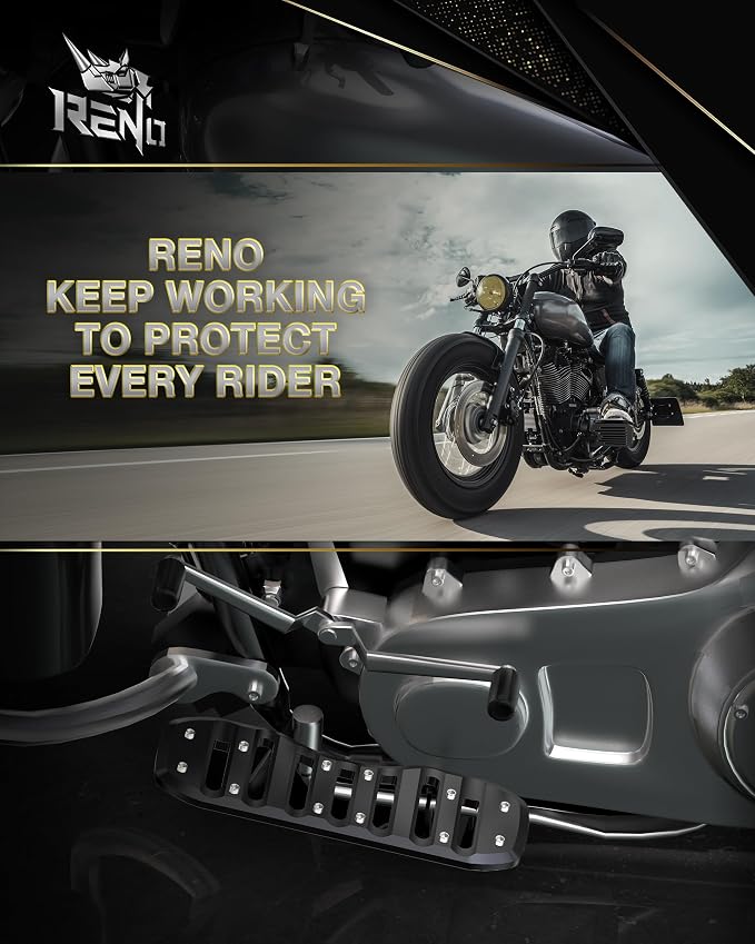 RENO Driver Floorboards, Motorcycle Front Rider Foot Pegs Compatible with Touring FLD FLH FLR FLS FLT FXRD | Trike | Softail | Road King | Electra/Road/Street/Tour/Tri Glide (Black, Aluminum)