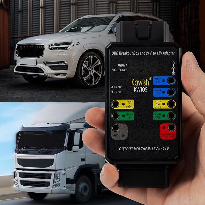 OBD2 Breakout Box, Auto OBDII Protocol Detector 16-Pin CAN Bus Test Breakout Box, 24V to 12V Heavy Duty Truck Adapter for Car ECU Tool Maintenance/Diagnosis/Programming/Coding