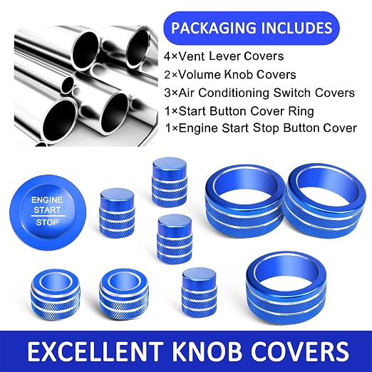 Knob Covers for Honda Civic Accessories 2026 2025 2022-2024 for CRV 2026 2025 2024 2023 for Acura Integra 2025 2024 2023 AC Knob, Air Vent, Audio Control, Push Start Button Cover Ring 11Pcs (Blue)