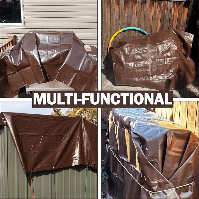 Tarps Heavy Duty Waterproof, 16 Mil Large Tarps with Grommets, UV Resistant and Tear&Fade Resistant, Brown Heavy Duty Tarps for Outdoors Patio Camping, 12 * 24 FT