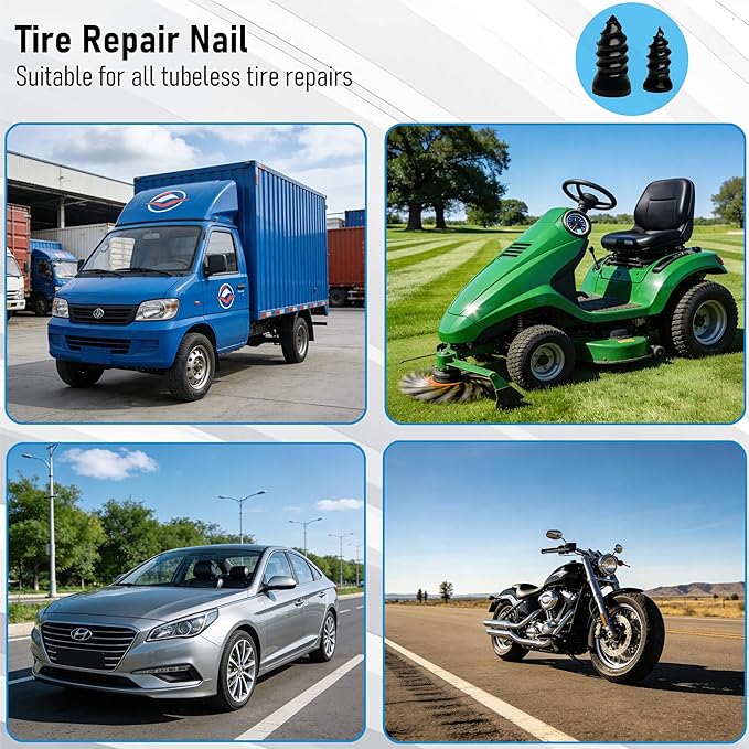 60 Pcs Tire Repair Rubber Nail, Tire Repair Rubber Nail Kit with Tire Glue,Tire Repair Screws are Suitable for Quickly Repairing Punctures in Car, Motorcycle, and SUV Tires