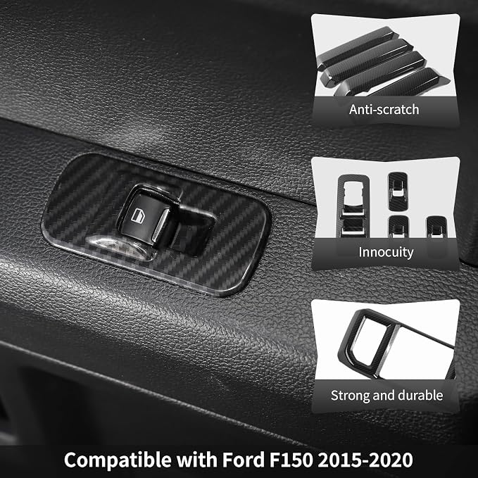14PCS Carbon Fiber Interior Trim Kits Fit for 2015-2020 Ford F150 Decor Accessories Steering Button Frame Dashboard Door Inner Handle Trim AC Adjustment Rear Air Conditioning Vent Window Lift Panel