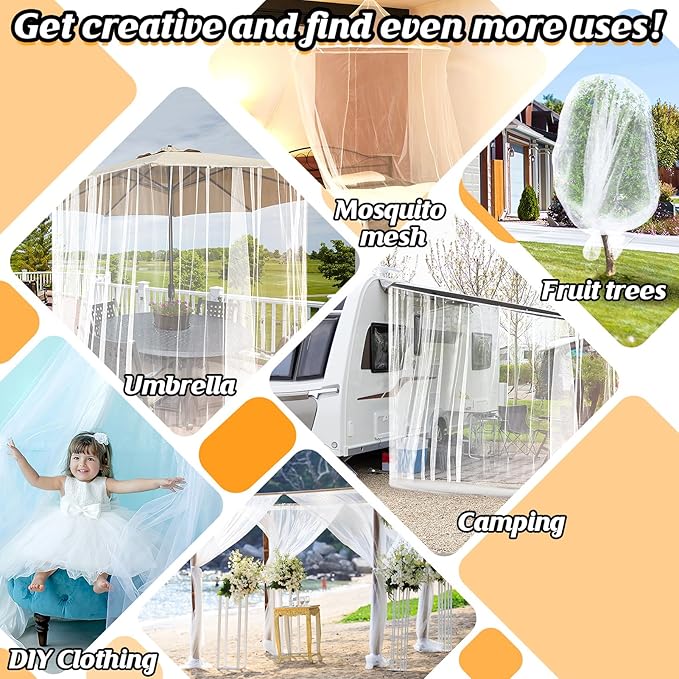 33x10ft Large Mosquito Net - Mesh Netting for Garden Skin and Plants Protection, Patio Bird Bug Screen, White