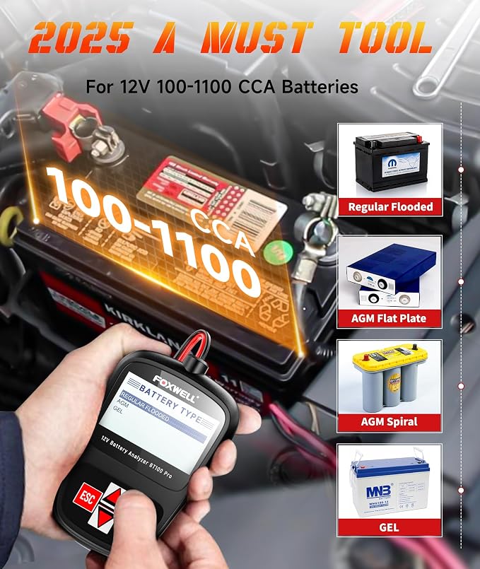 FOXWELL NT630 Plus ABS SRS Airbag Bleed Scanner with FOXWELL BT100 Pro 12V Car Battery Tester