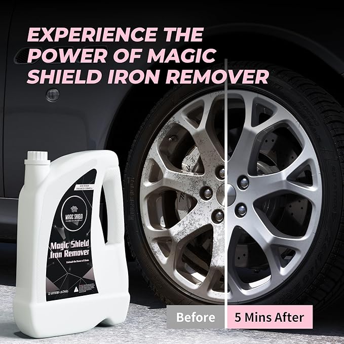 Magic Shield Iron Remover Spray for Cars 16oz - pH-Neutral Iron and Fallout Remover for Car, Motorcycle, RV & Boat | 5-Minute Reaction, Effective on Wheels & Paint | All-In-One Solution