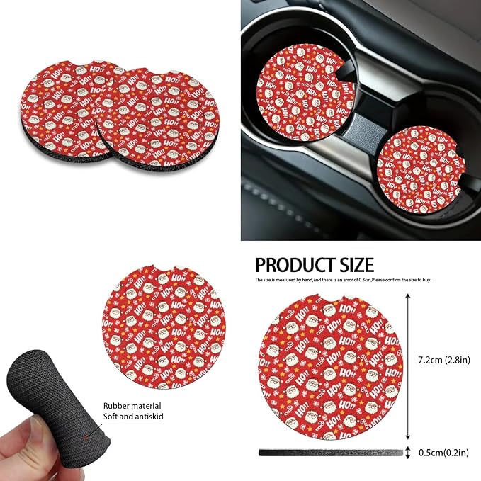 Santa Claus Stars Print Car Seat Covers Full Set Anti-Slip Car Trash Can Steering Wheel Cover Auto Air Vent Storage Bag Coasters Keychain Christmas Decor Fit for SUV Van Truck, Pack of 10
