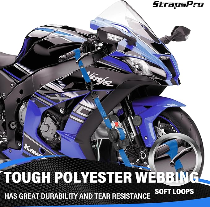 Retractable Ratchet Straps, 1763lb Break Strength Blue Self Retracting Ratchet Straps Heavy Duty with Soft Loops, 1'' x 10FT Auto Tie Down Straps Easy Retract for Motorcycle, Truck, Cargo, 4 Pack