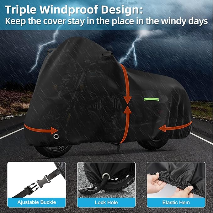 Motorcycle Cover Waterproof for Indian Chief Dark Horse/Chief Bobber/Super Chief Limited, Heavy Duty Outdoor Sun UV Rain Dust All Weather Protection Motorbike Cover with Soft Cotton Lining & Lock Hole