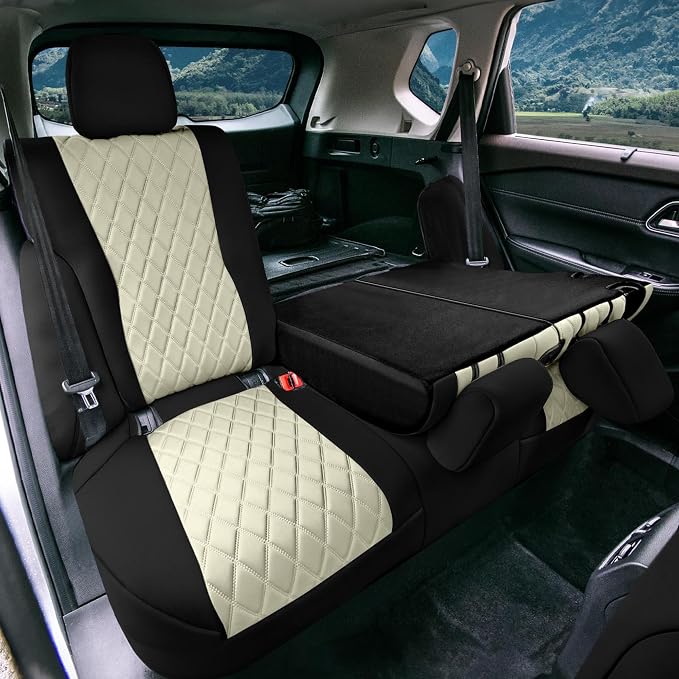 FH Group Custom-Fit Car Seat Covers Specifically Made for 2021-2026 Nissan Rogue, Rear Set Beige Ultraflex Neoprene Waterproof Automotive Seat Cover