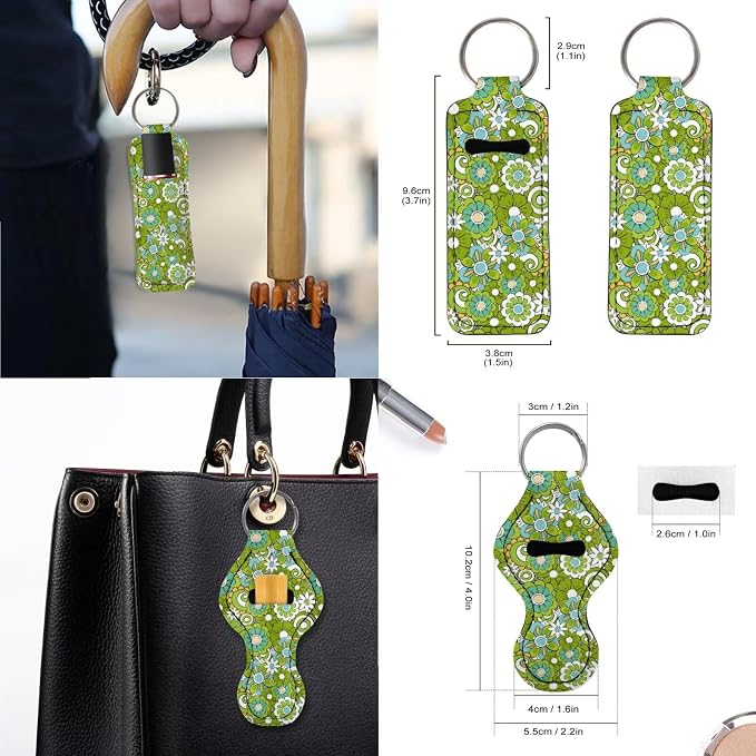 Green Hippie Flowers Pattern Car Accessories Car Seat Covers Full Set with Steering Wheel Covers+Seat Belt Pads+Coasters+Keychain+Lipstick Holder Universal Fit(13 Pack)