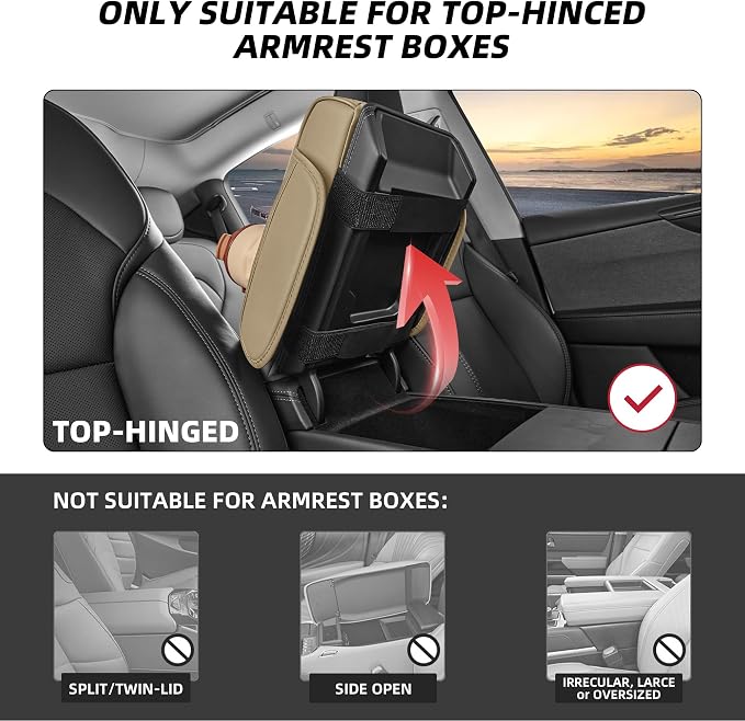 5 in 1 Nappa Leather Console Armrest Cover, Beige | Built-in cup holder, tissue slot, phone holder & 2 storage pockets, practical car accessories fit SUV sedan truck