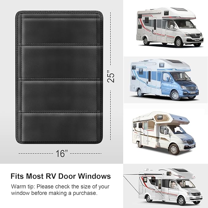 RV Door Window Shade Cover - Magnetic RV Blackout Window Cover with UV Protection and Privacy Features (25 * 16 in) Foldable Magnet Design, Waterproof Fabric (Black, 2 Pack (25"L x 16"W))