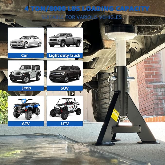 HKTE 4 Ton Jack Stands, Automotive Jack Stands with Flat Rubber Saddle & Security Locking Pins, Adjustable Vehicle Support for Cars SUVs Light Trucks, 2 Pack