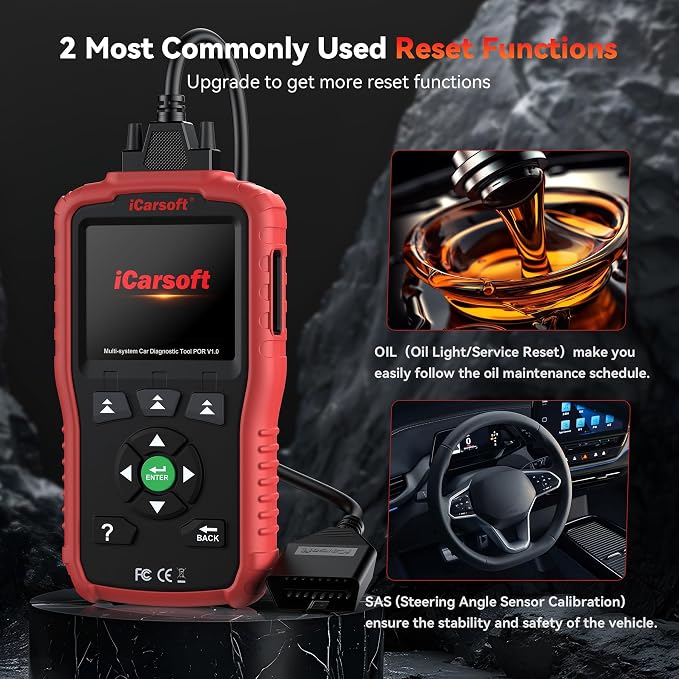 iCarsoft POR V1.0 All System Diagnostic Scan Tool for Porsche 1996-2025 Oil/SAS Reset Check Engine Light I/M Readiness Code Reader CAN FD Lifetime Free Update AutoVIN Battery Test OBD2 Scanner