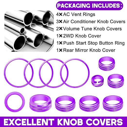for Toyota Tacoma Accessories 2023 2022 2021 2020 with 8" or 7" Touchscreens Knob Covers - AC Vent Ring Button Knob Covers for Air Conditioner Volume Mirror Push Start Stop Button Trim 12Pcs (Purple)