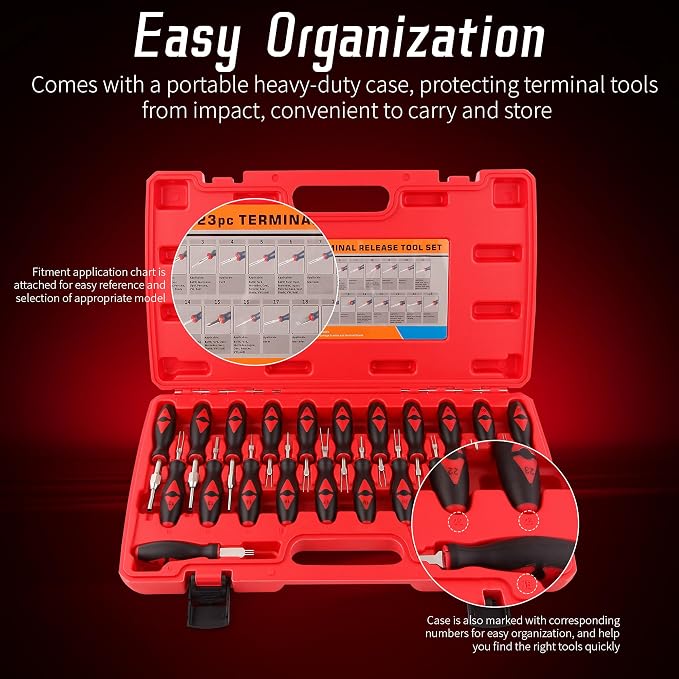 23PCS Universal Terminal Release Kit, Wire Connector Removal Pin Electrical Terminal Removal for Most American Domestic and Imported Vehicles