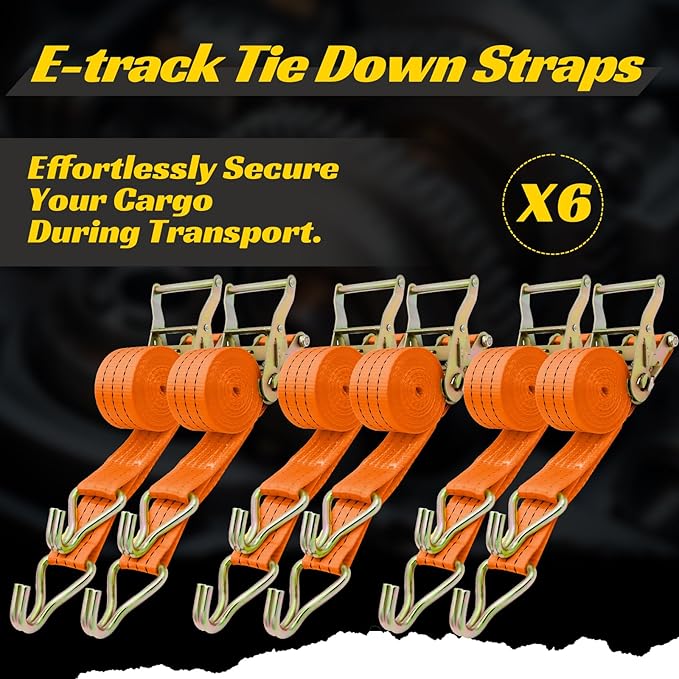 6 Pack 2" x 15' Heavy Duty Ratchet Straps - 4500LBS Break Strength - Tie Down Straps with J-Hooks for Trucks, Trailers, Motorcycles, and Cargo(Orange)