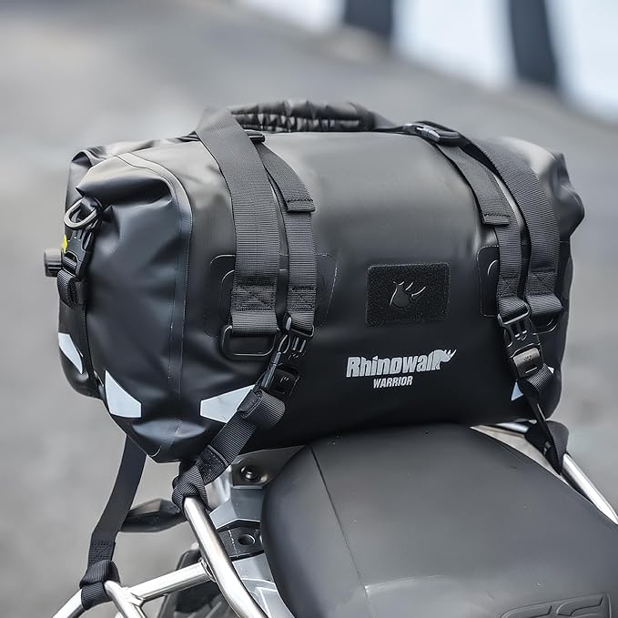 Rhinowalk Motorcycle Saddle Bag 20L – Compact Waterproof Tail Pack with Roll-Top Magnetic Closure, Backpack Convertible