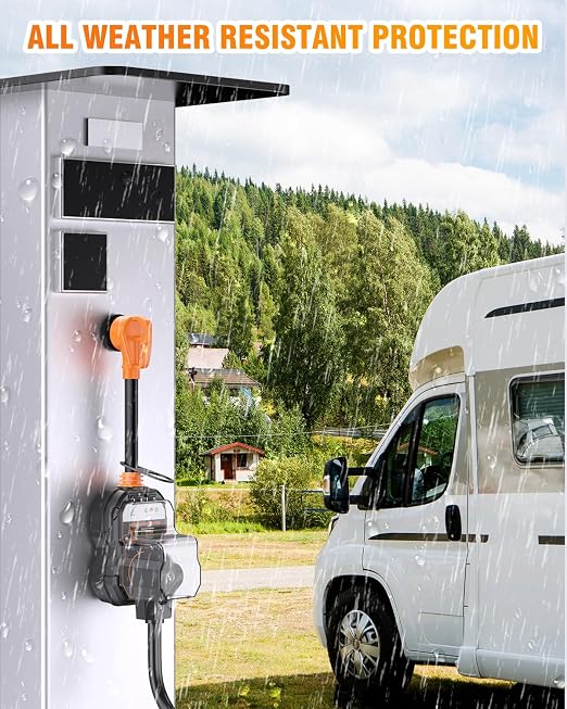 GEARGO πππ‘-πππ§ RV Surge Protectors 30 Amp, πππππ¬π RV Circuit Analyzer, IP68 Surge Voltage Protection, RV Adapter Plug for Camper (Orange)