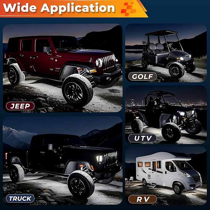 40 Pods Pure White LED Rock Lights Kit with Switch Wiring Harness,6500K 1080 LEDs Bright Rock Lights for Trucks,Waterproof Underglow Light for Car Jeep Off Road ATV UTV SUV(Patented)