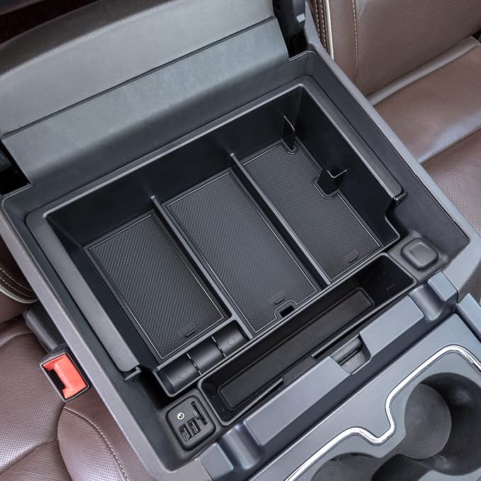 JKCOVER Center Console Organizer Tray and Compartment Cover Compatible with 2014 2015 2016 2017 2018 2019 Sierra 1500 2500HD 3500HD Denali Silverado Secret Pocket Lid Hidden Tray Accessories(Black)