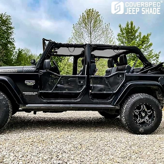 JK Sun Shade Top Compatible with Jeep Wrangler 4 Door 2007 to 2018 Sunshade Sunroof Bikini Cover Blocks UV Wind Noise Gray Mesh for Full Length