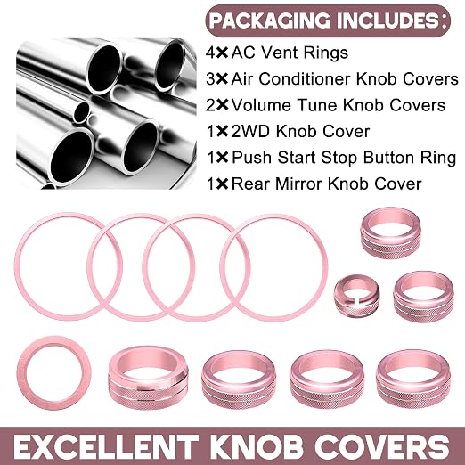 for Toyota Tacoma Accessories 2023 2022 2021 2020 with 8" or 7" Touchscreens Knob Covers - AC Vent Ring Button Knob Covers for Air Conditioner Volume Mirror Push Start Stop Button Trim 12Pcs (Pink)