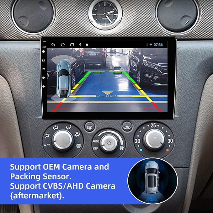 1+32G Android 14 Double Din Car Stereo 9 Inch Touchscreen Radio Built-in Wireless Carplay/Android Auto/GPS/Bluetooth/FM/AUX-in/Steering Wheel Controls/Backup Camera