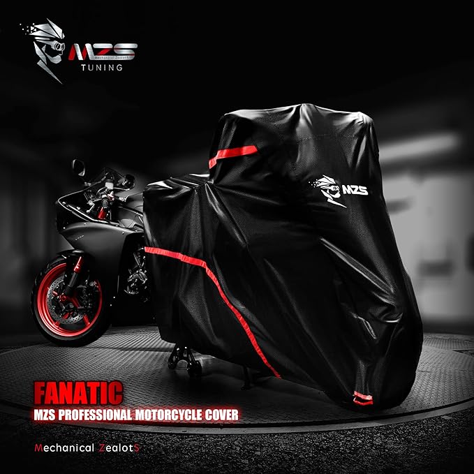 MZS Motorcycle Cover - All Season Weather Outdoor Waterproof Protection fits up to 116 inch XXXL Compatible Big Cruiser Touring Goldwing - Vents Night Reflective Tear Proof Buckle Lock-Holes