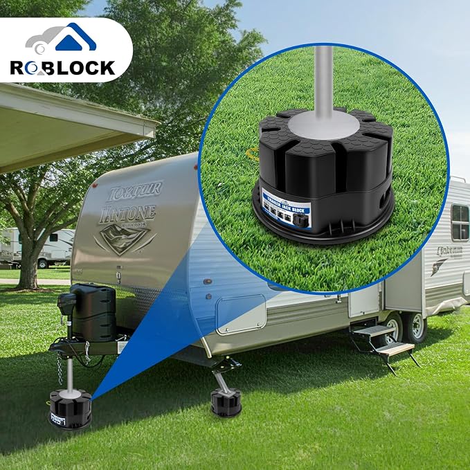 ROBLOCK 6''H 4 PCS Trailer Jack Block with Bag, RV Camper Stabilizer Blocks for Travel Trailer, Suit for Any Tongue Jack, Post, Foot, 5th Wheels, Round Square or Scissor Stabilizer