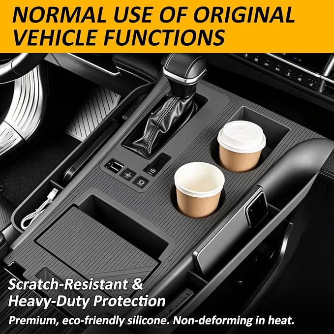 Falafa Center Console Organizer for Toyota Sienna 2021-2026, Odorless Silicone Mid-Row Storage Tray Protective Cover, Non-Slip Anti-Scratch Interior Accessories, Black