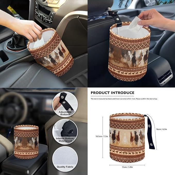 Aztec Horse Print Car Accessories Seat Covers Full Set of 14, Including Front and Rear Split Bench Seat Covers Steering Wheel Cover Center Console Pad Safety Belt Pads Cup Mats