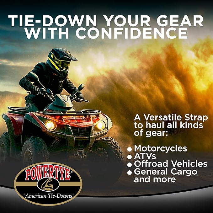 PowerTye - 2 inch x 10ft Long Retractable Ratchet Tie Down Strap with Latch-Hooks - Self-Retracting Ratchet, 800 lb W.L.L., Ideal for Motorcycle, ATV, Cargo, Includes Bag & Soft-Tyes, Black (Pair)