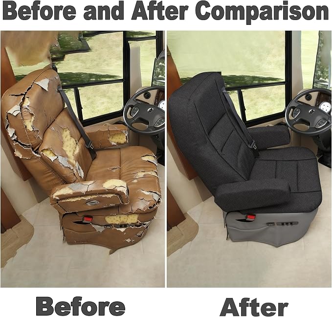 RV Seat Covers for Captains Chairs 2 Pack Class A Motorhome Seat with Arm Rest Covers Universal Fit Non-Slip Breathable Mesh Knit Black