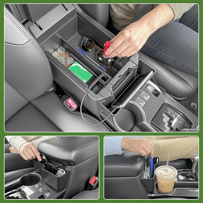 Center Console Organizer for 2010-2024 Toyota 4Runner Upgraded Hanging Armrest Box Extra Storage Space Tray for 4 Runner Interior Accessories(Fit 10-24/Hanging+Armrest Organizer)