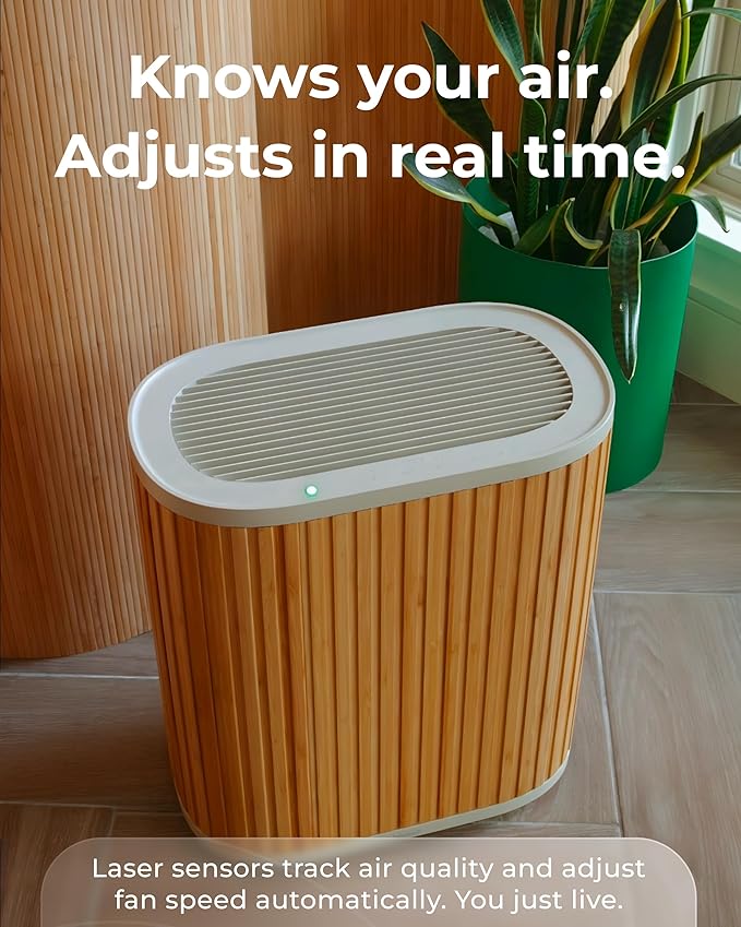 Windmill Air Purifier Max for Home - 3-In-1 Filtration for Dust, Smoke, & More - True HEPA Filter, Activated Carbon, & Pre-Filter - Ultra-Quiet - App Compatible - Covers Up To 1950 sq ft – Bamboo