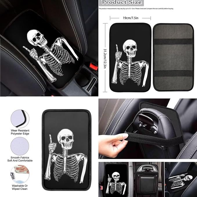8 Pcs Finger Skull Car Seat Covers Full Set Car Accessories for Women Front Seat Cover Steering Wheel Armrest Cover Seat Belt Cover for Auto SUV Interior Decoration