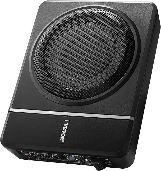 VEVOR 8" 240W Underseat Car Subwoofer, Slim Powered Car Subwoofers Under The Seat, Low Profile Audio Sub Built-in Amplifier, High/Low Level Input & Volume Controller for SUVs, Car, Truck, RV