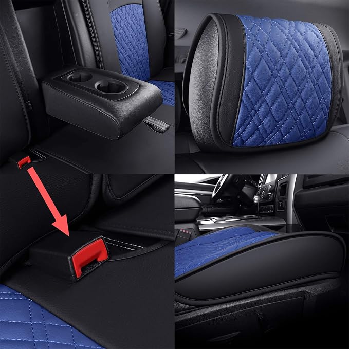 YIERTAI Car Seat Covers for Dodge Ram Fit 2009-2026 1500 2010-2026 2500 3500 Classic Bighorn Longhorn Laramie Tradesman Truck Blue Full Set