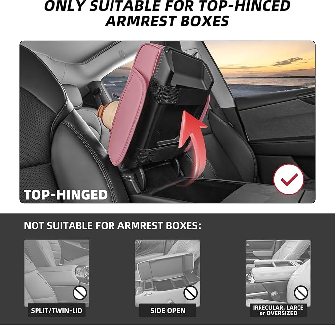 5 in 1 Nappa Leather Console Armrest Cover, Pink | Built-in cup holder, tissue slot, phone holder & 2 storage pockets, practical car accessories fit SUV sedan truck